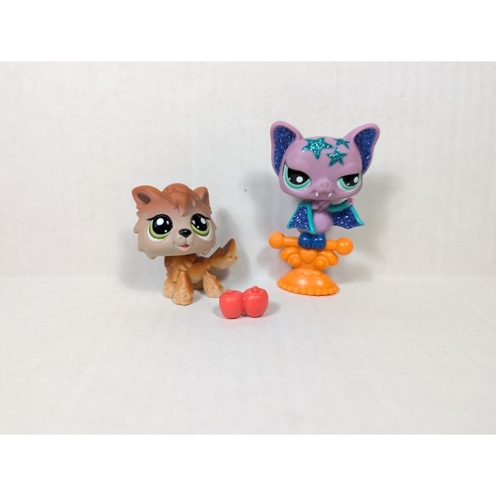 Authentic Littlest Pet Shop Timber Wolf #2141 Glitter Bat #2142 Pretty Pairs